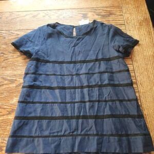 Sezane blue blouse and black lace insert sz 40 (US 8)